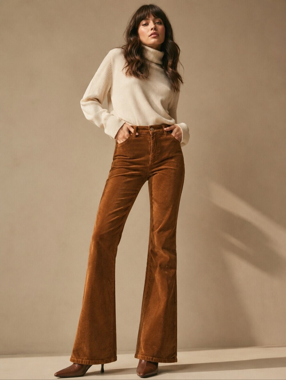 ❤️ NWT! ANTONIO MELANI ARIA HIGH RISE FLARE CORDUROY PANTS / JEANS In SEPIA, 2